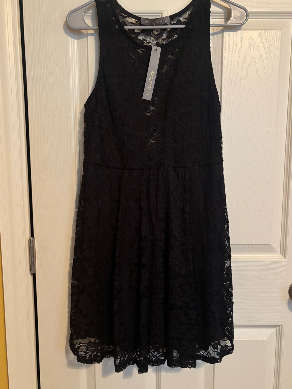 finn & clover Black Lace Sleeveless Fit-and-Flare Dress